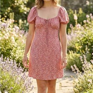 BP large Puff Sleeve dress on off shoulder pink lined sheer overlay cottagecore